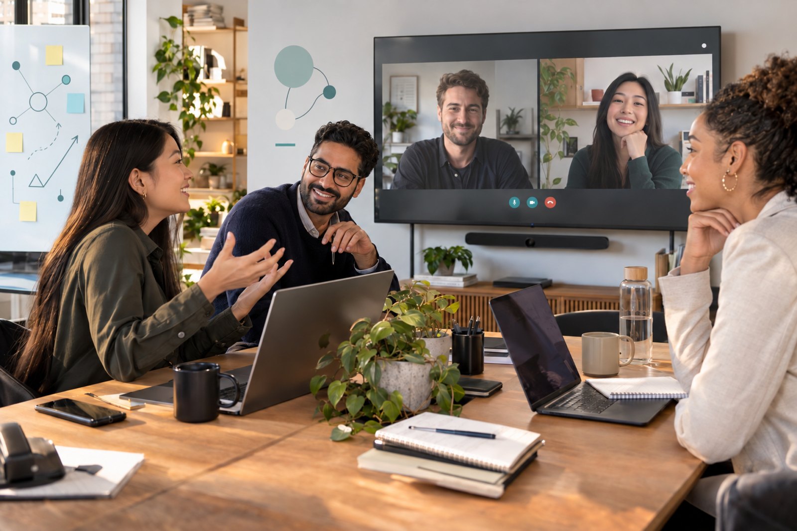 Navigator team in a meeting with remote colleagues on a video call